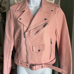 Women’s ZARA Light Pink Faux Leather Moto Biker Jacket Size M
